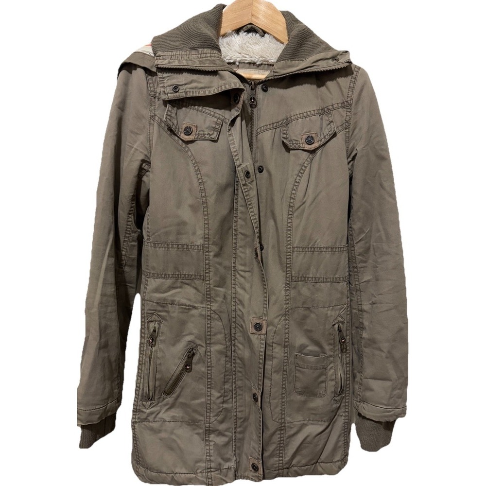 Miss Top Gun Utility Parka Jacket‎ Green Pinup Lined Hood Shearling Size XS